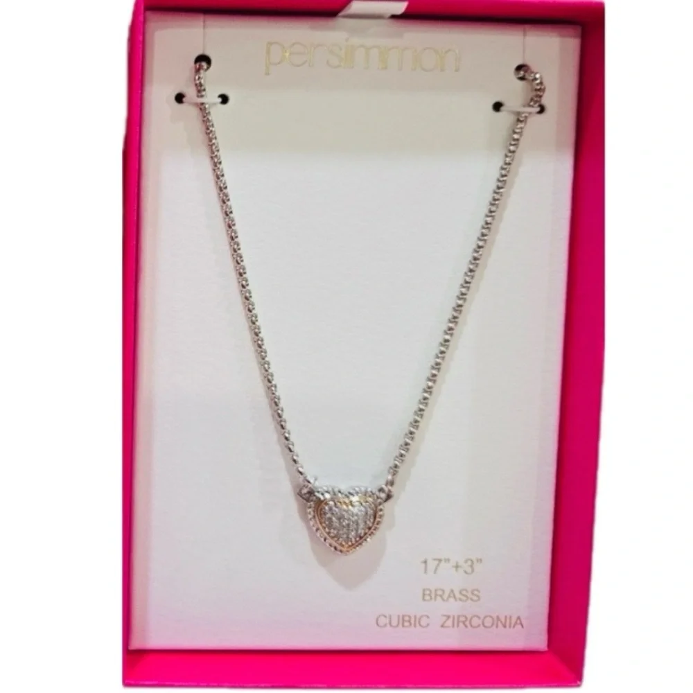 NWT ⚜️🩶⚜️ Persimmon Gorgeous Cubic Zirconia Heart Pendant Necklace - Picture 1 of 2